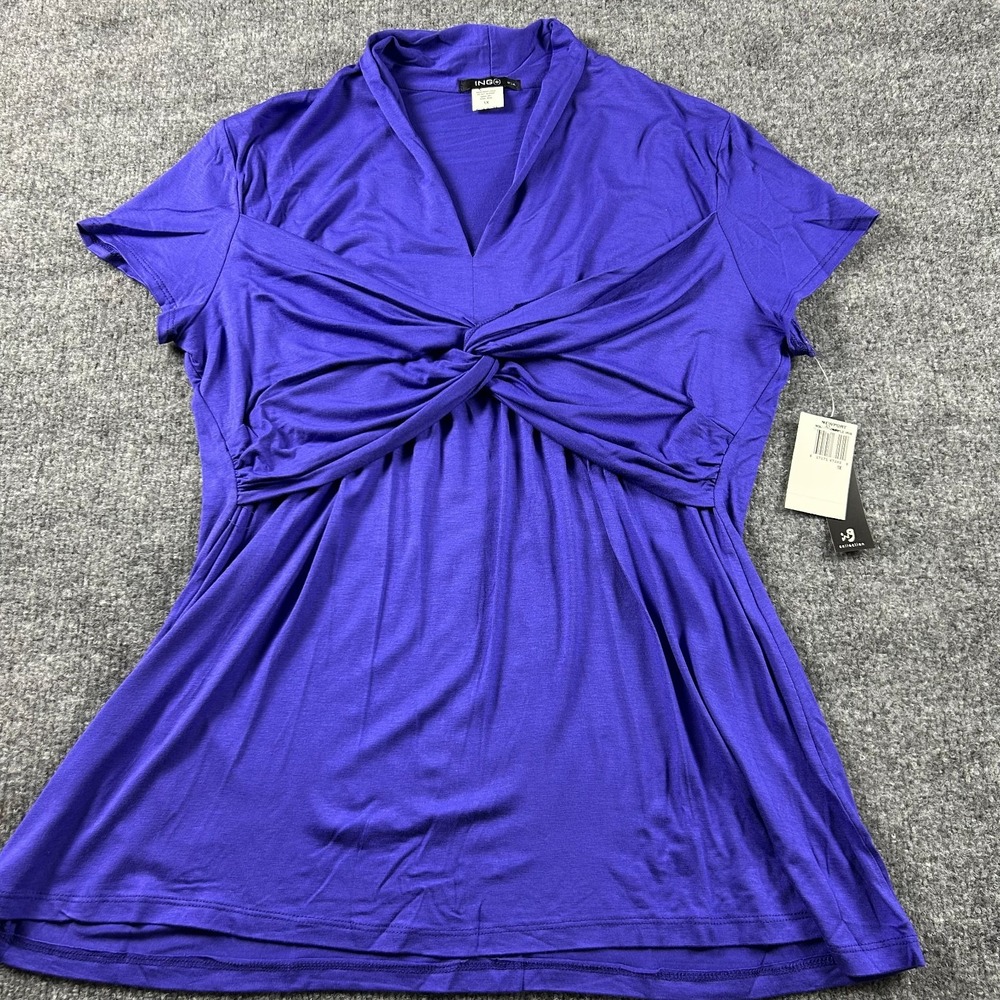 ING Plus Size Top 1X Purple Twist Empire Waist V Neck Short Sleeve Blouse NQ076